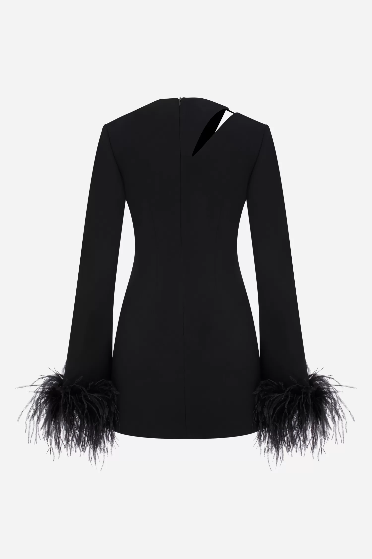 Online Audrey - Mini Dress with Cutout Details on Shoulder and Feather Trim on Sleeves Dresses