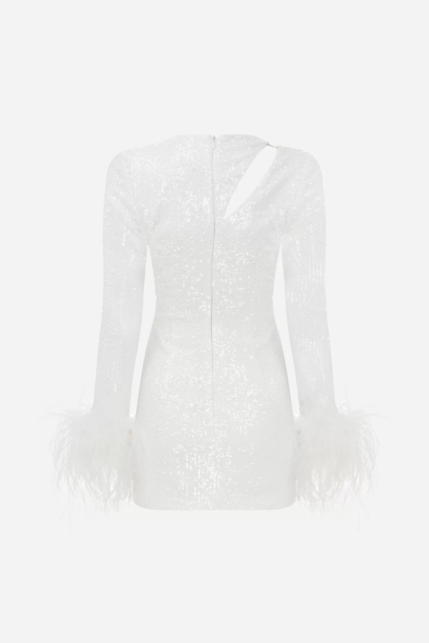 Best Audrey - Mini Sequin Dress with Cutout Details on Shoulder and Feather Trim on Sleeves Bridal | Dresses