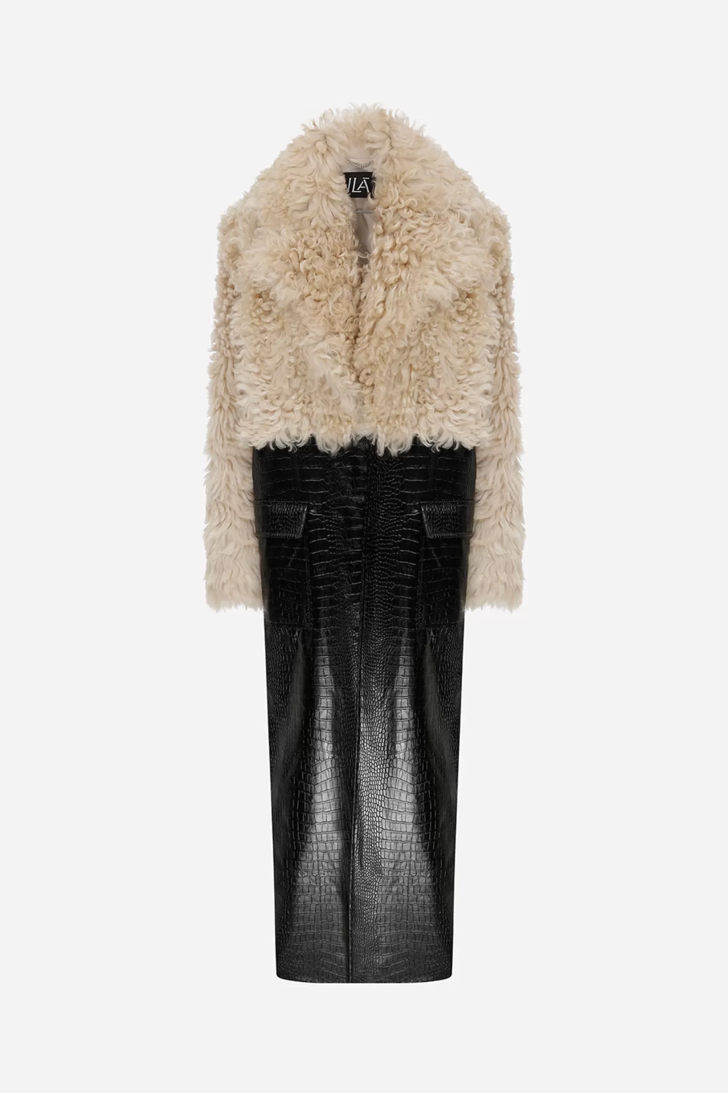 Fashion Avery - Vegan Crocodile Leather Detailed Nodal Shearling Long Coat Fall/winter '25 | Blazers & Coats