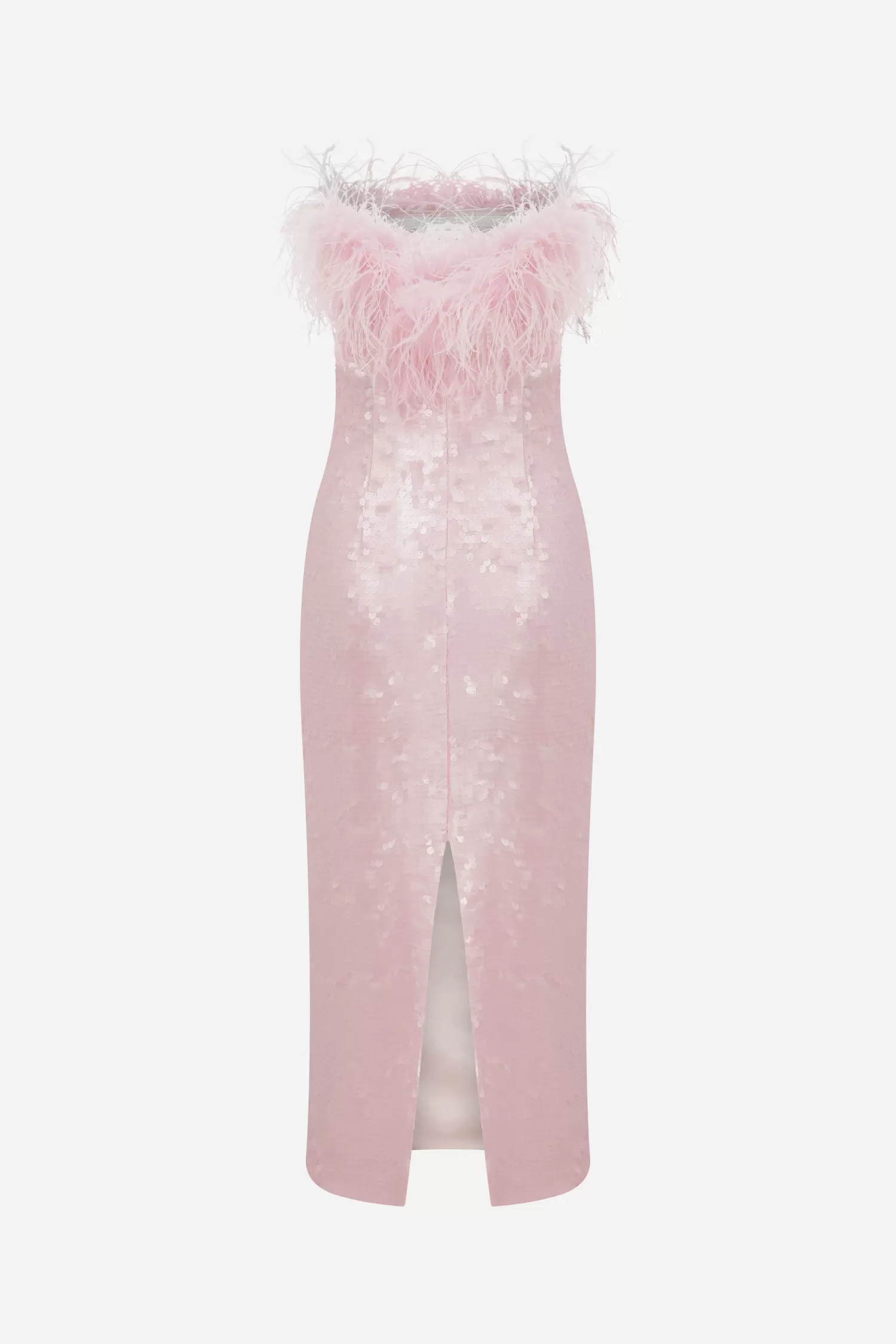 Online Drew - Strapless Midi Sequin Dress With Feather Details Dresses