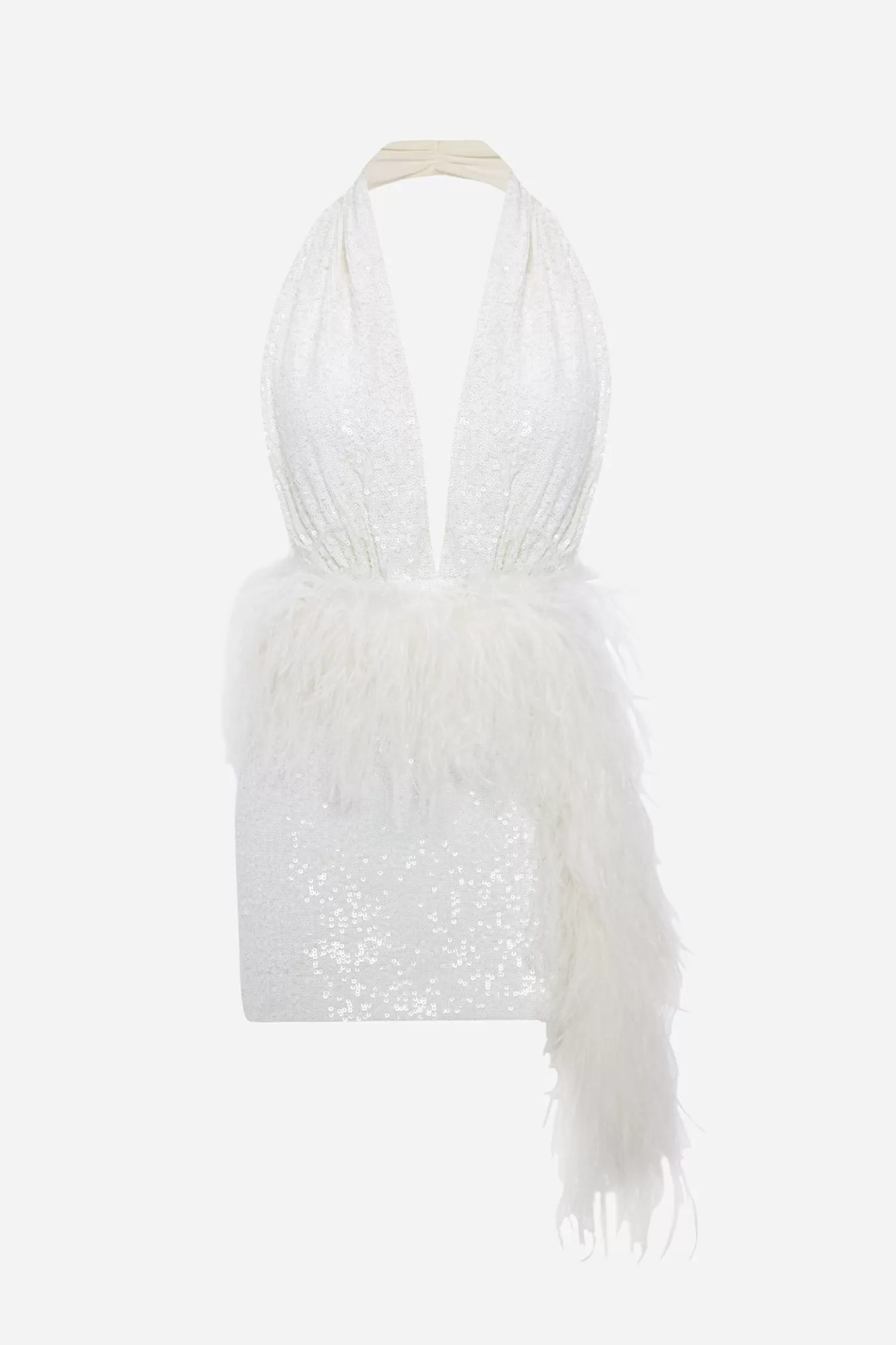 Hot Flora - Deep V Neck Feather Embellished Mini Sequin Dress Bridal | Dresses