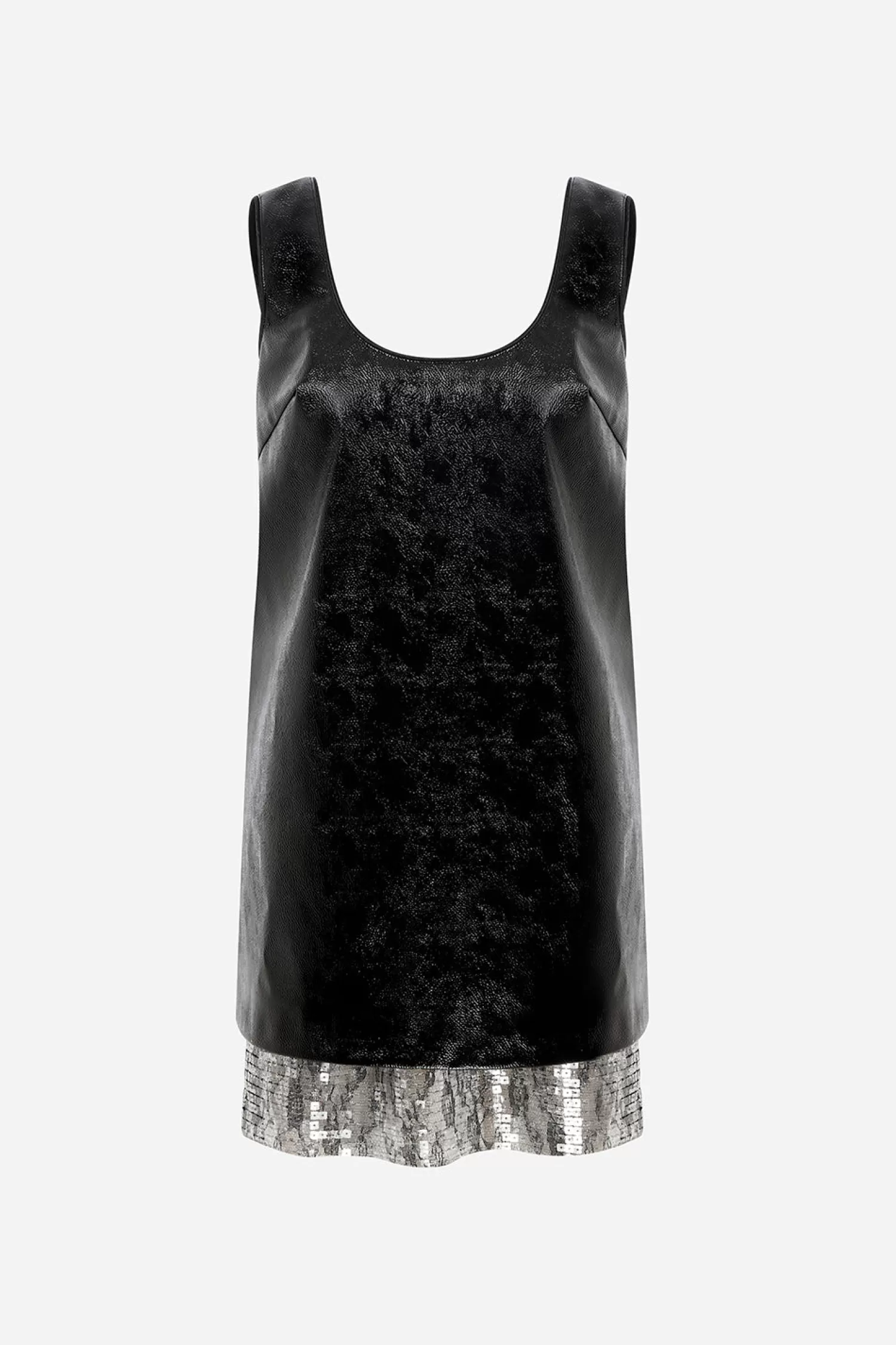 Discount Lee - U Neck Boxy Vegan Leather Dress With Sequin Detailed Hemline Fall/winter '25 | Dresses