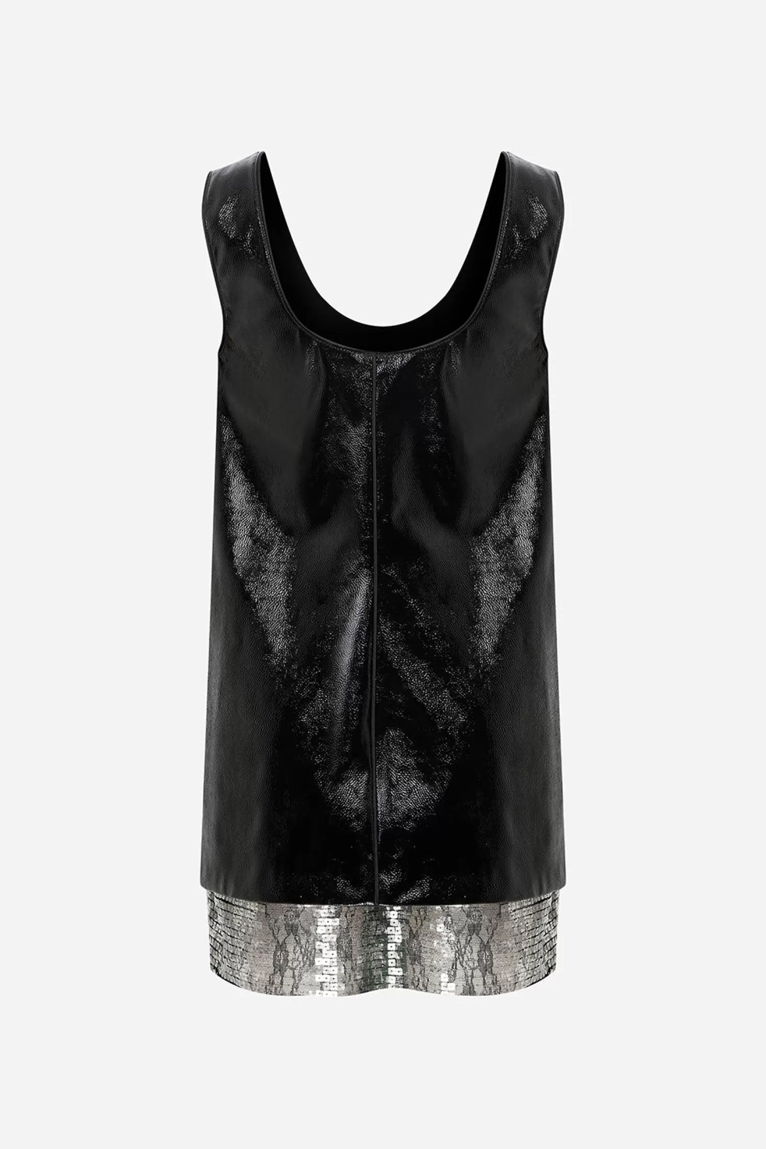 Discount Lee - U Neck Boxy Vegan Leather Dress With Sequin Detailed Hemline Fall/winter '25 | Dresses