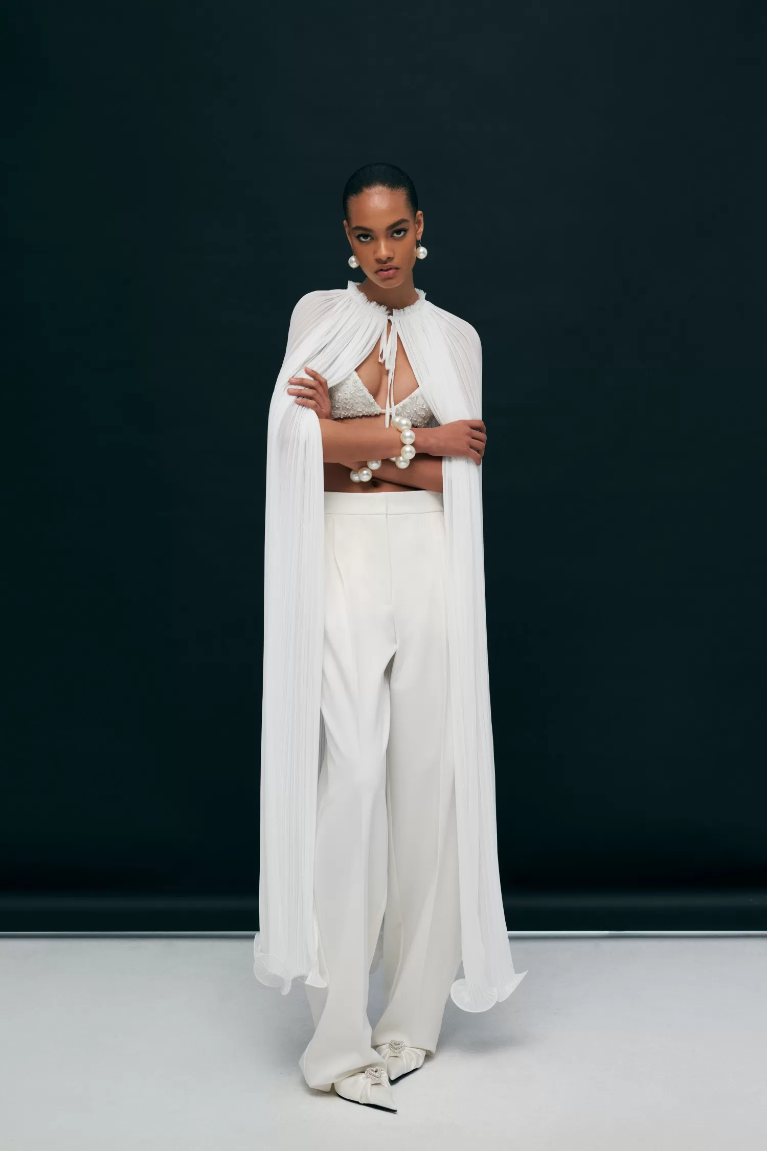 Sale Lumi - Pleated Chiffon Cape Bridal | Blazers & Coats