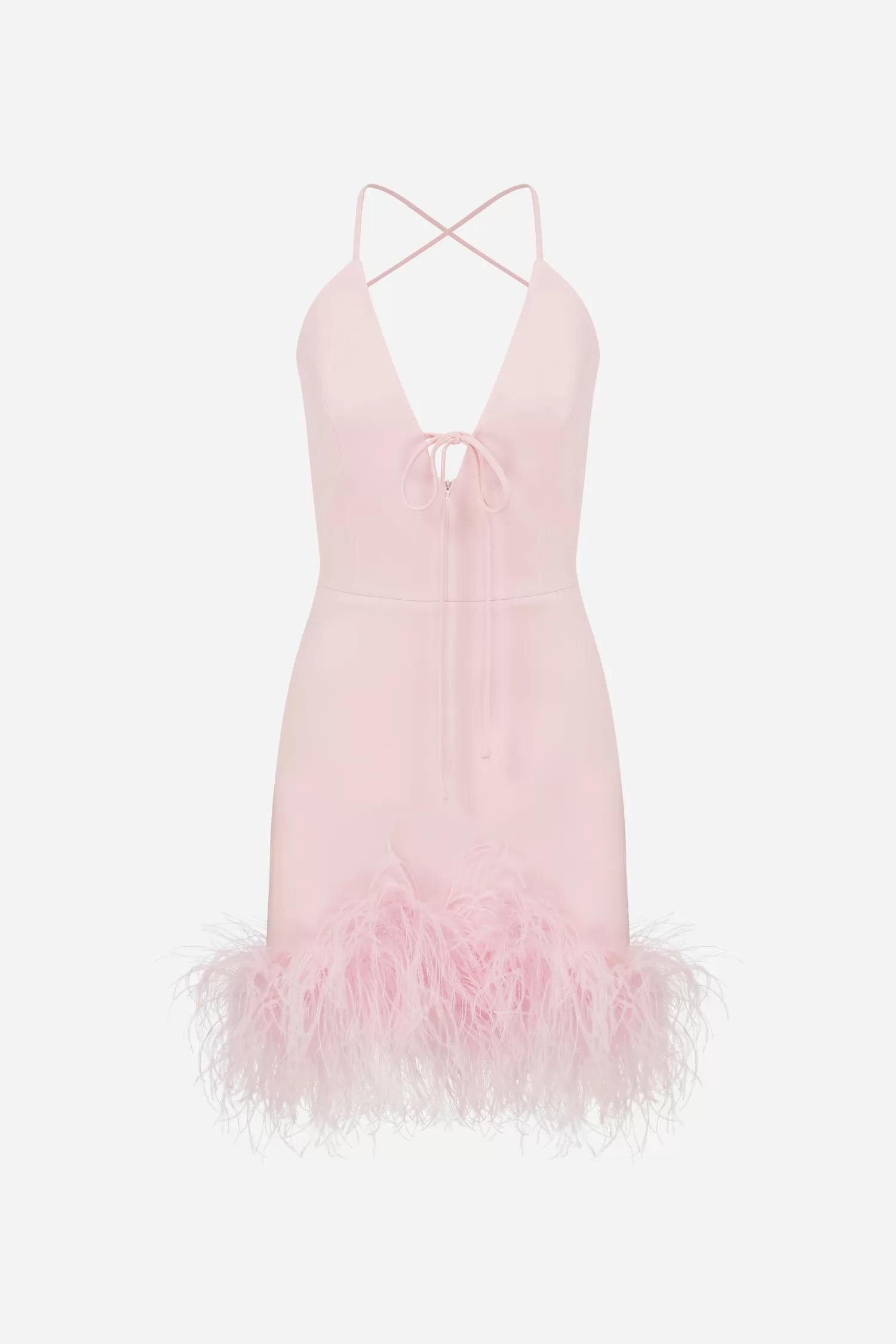 Outlet Tulip - V Neck Mini Dress With Feather Trim Dresses