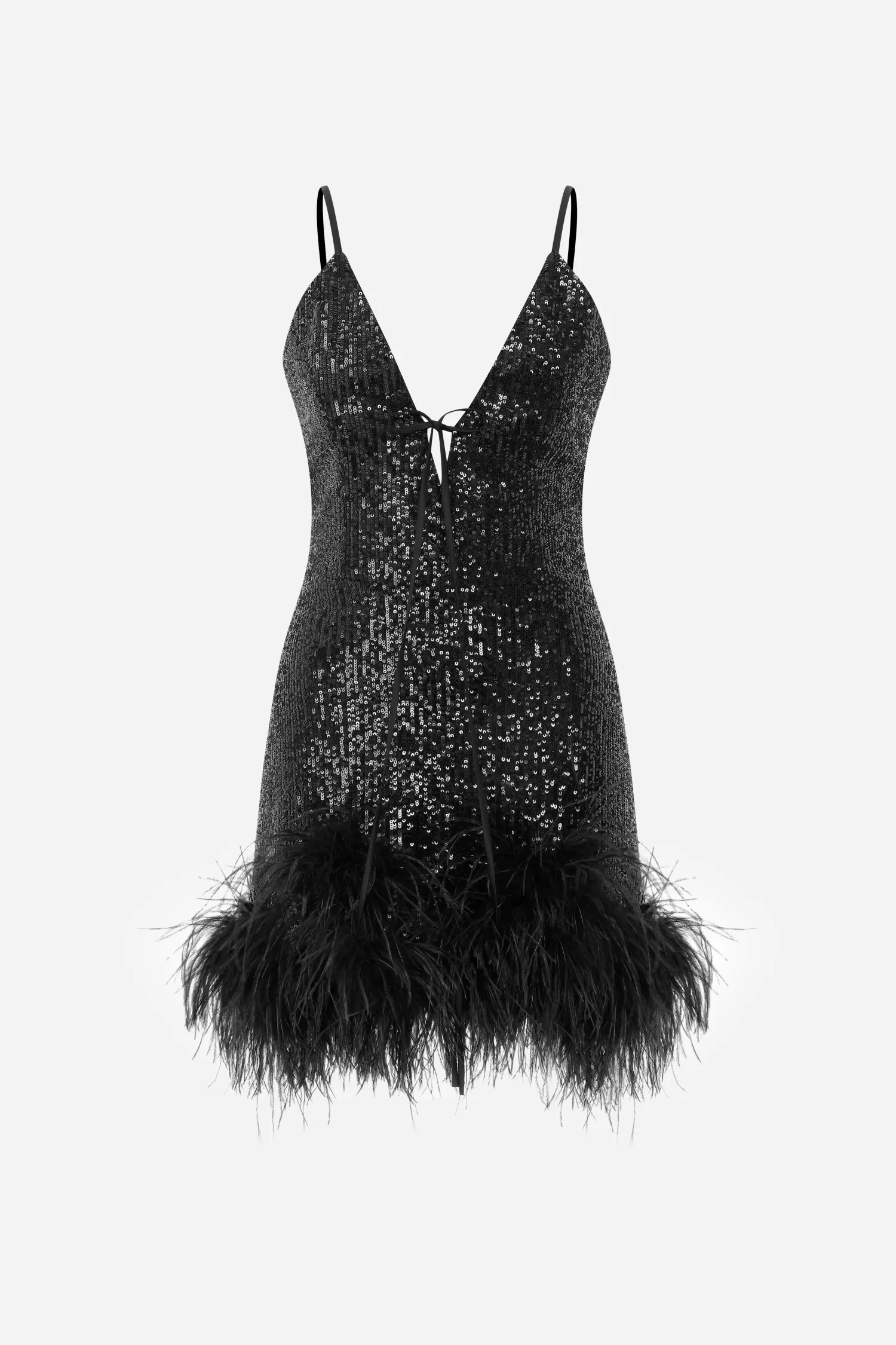 Best Tulip - V Neck Mini Sequin Dress With Feather Trim Dresses | Baby Don't Stay Up!